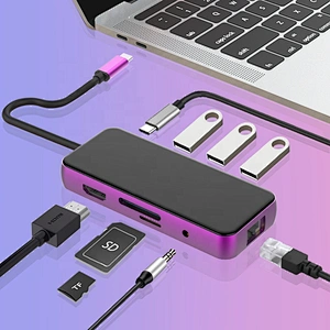 C type to PD + USB3.0 * 3 + HDTV +SD + TF + audio Gigabit Ethernet docking station 9 in 1 charging USB 3.0 hub