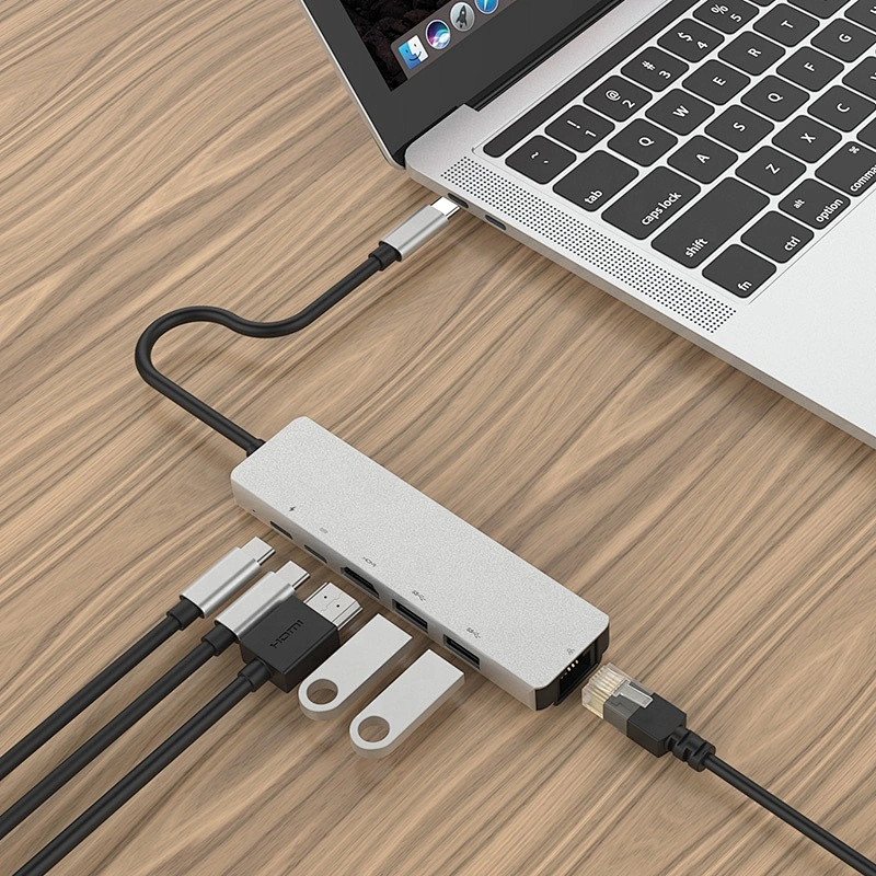 6 in 1 usb-c usb type-c hub type c to usb with HDTV rj45 PD3.0 charging adapter manufacturer factory