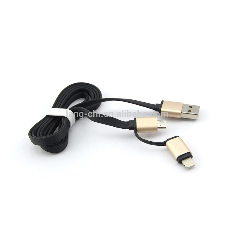 MFi certified 8pin and mirco 2 in 1 Flat usb data cable