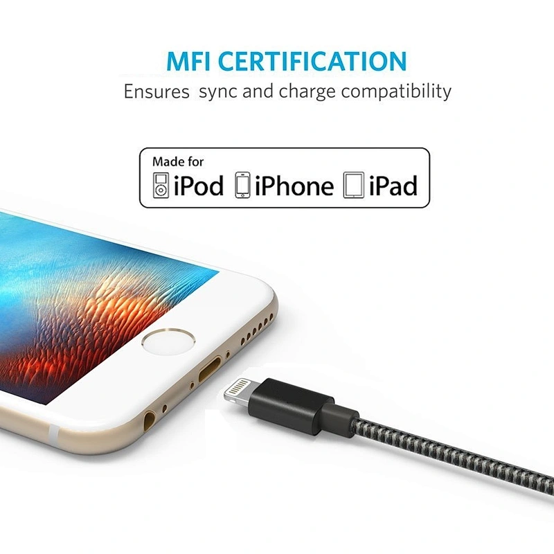 2019 China Factory custom logo Double Nylon braided 2.1A Fast Quick MFi Certified Charge USB Data Cable For iPhone X/xs/8/7/6/5s