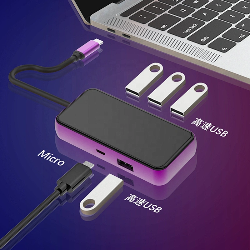 Multifunction Card Reader Four USB 3.0 Ports Type C 5 in 1 Combo Hub For Macbook