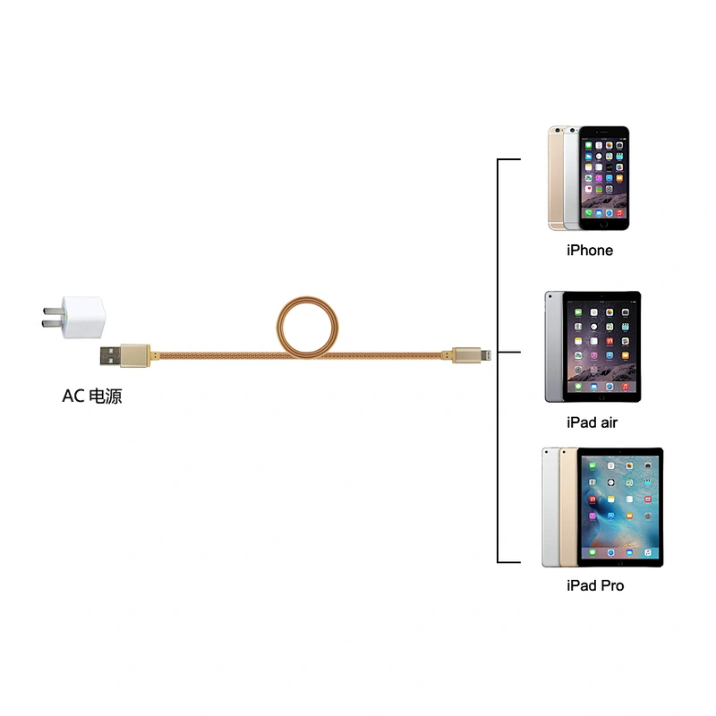 New products Metallic braid mfi certified usb 8pin cable for iphone 8/ipad air