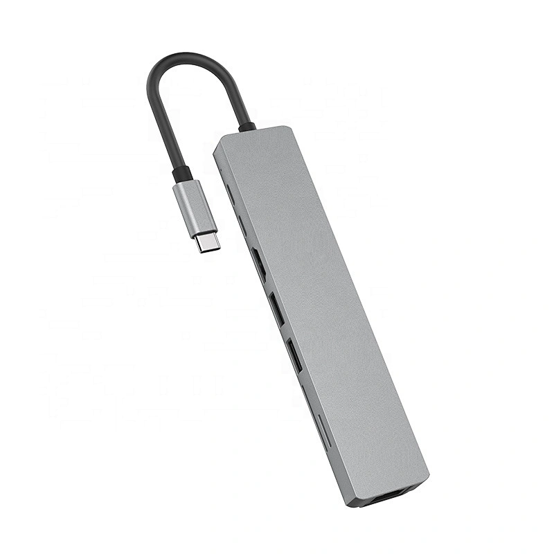 USB Type C Hub Adapter 8 in 1 Combo Hub with RJ45/ HDTV/USB 3.0 3 Port / PD/SD/TF Card Reader function