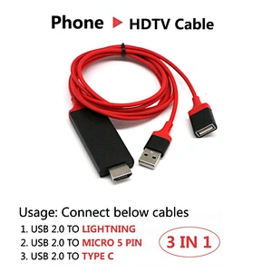 HD video cable connect phone to tv support 1080HD video micro to HDTV for andriod cellphones