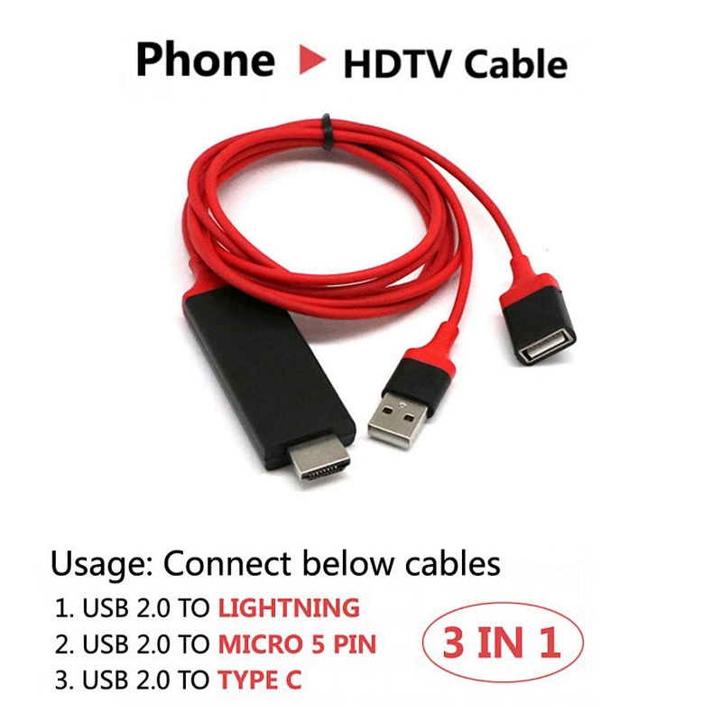 HD video cable connect phone to tv support 1080HD video micro to HDTV for andriod cellphones