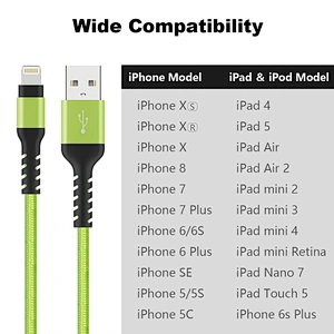 Mfi Certified Nylon Braided Charger Cord Cable For iPhone Xs/Xs Max/X/8/7/6