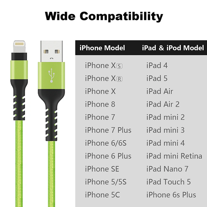 Mfi Certified Nylon Braided Charger Cord Cable For iPhone Xs/Xs Max/X/8/7/6