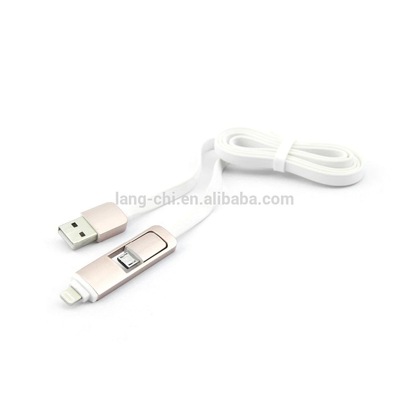 MFi certified 8pin and mirco 2 in 1 Flat usb data cable