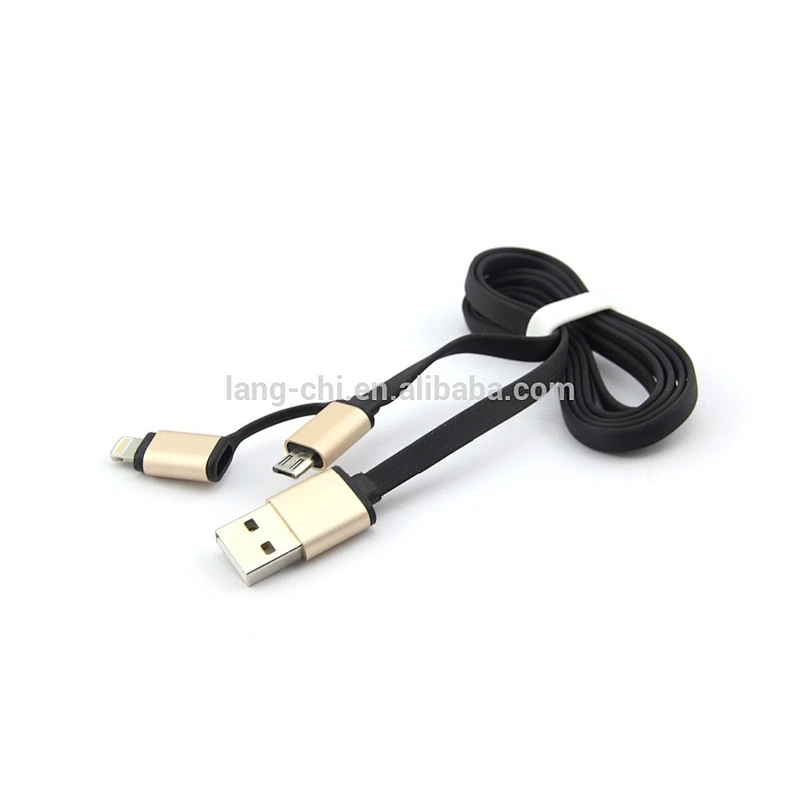 MFi certified 8pin and mirco 2 in 1 Flat usb data cable