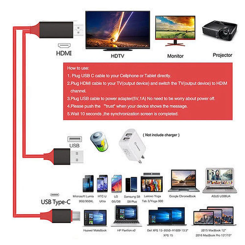 USB type c 3.1 to hdtv 4k 60hz usb charge cable to hdtv hd cable for mate 10
