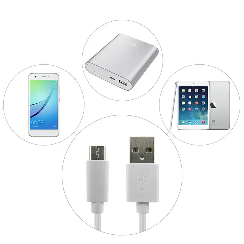 White 2.4 A Nylon Micro Cable Charging and Data Transfer Micro USB Cable For Android Mobile Devices
