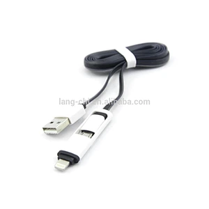 MFi certified 8pin and mirco 2 in 1 Flat usb data cable