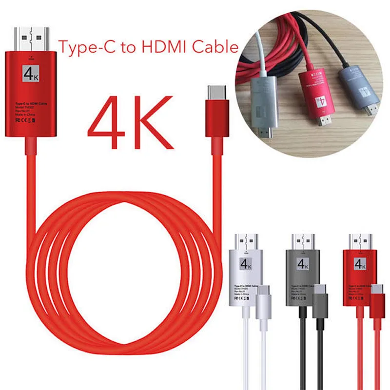 4K USB C to HDMI HDTV Cable 2 Meters Type C to HDTV Cable (Thunderbolt 3 Compatible) Adapter