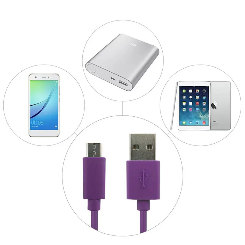 purple 2.4 A  Micro Cable Charging and Data Transfer Micro USB Cable For Android Mobile Devices