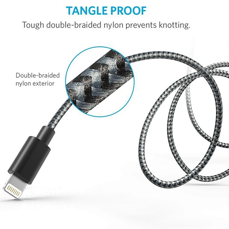 2019 China Factory custom logo Double Nylon braided 2.1A Fast Quick MFi Certified Charge USB Data Cable For iPhone X/xs/8/7/6/5s