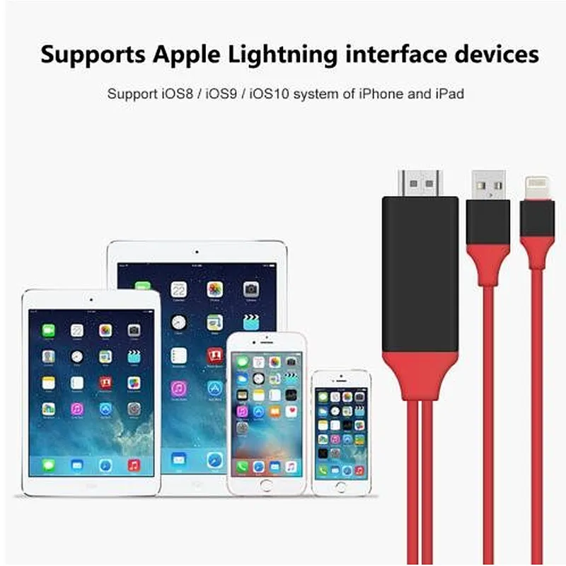 8pin cable 2M AV TV HDTV Adapter Cable For iPad/iPhone 5S 6 6P 6S 8 8PLUS With USB Charger Cable