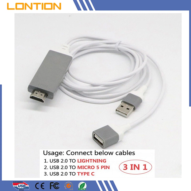 HD video cable connect phone to tv support 1080HD video micro to HDTV for andriod cellphones