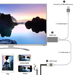 USB C Micro USB Cable Adapter Plug and Play HDTV cable For Apple phone 7 6s Plus IOS