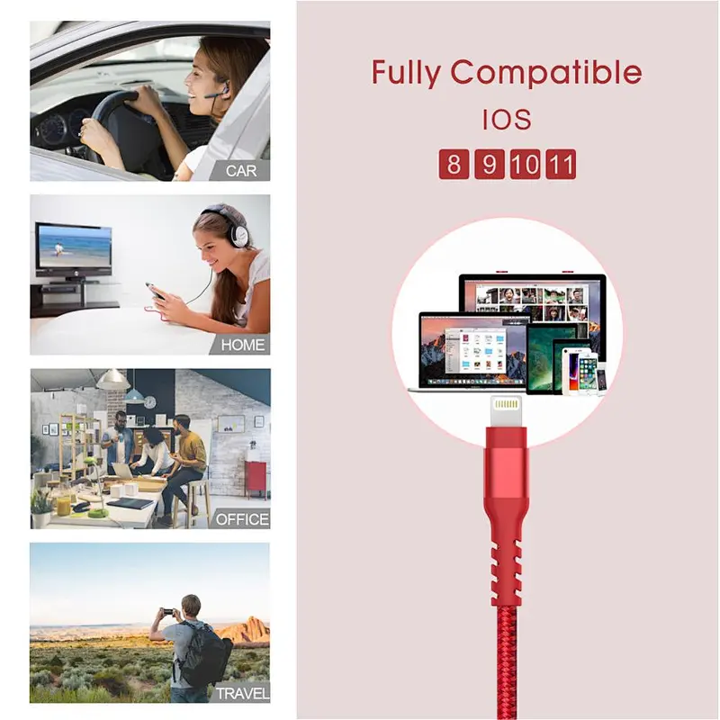 3Ft Fast Usb Charger Cable For iPhone X, Nylon Cable For Apple 7/8