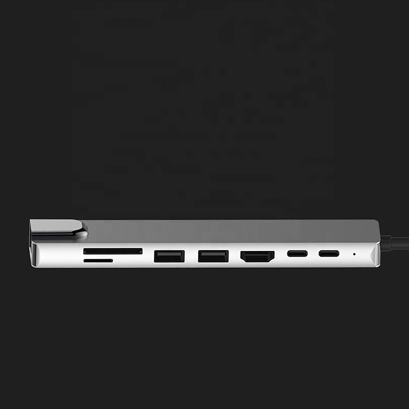 USB Type C Hub Adapter 8 in 1 Combo Hub with RJ45/ HDTV/USB 3.0 3 Port / PD/SD/TF Card Reader function