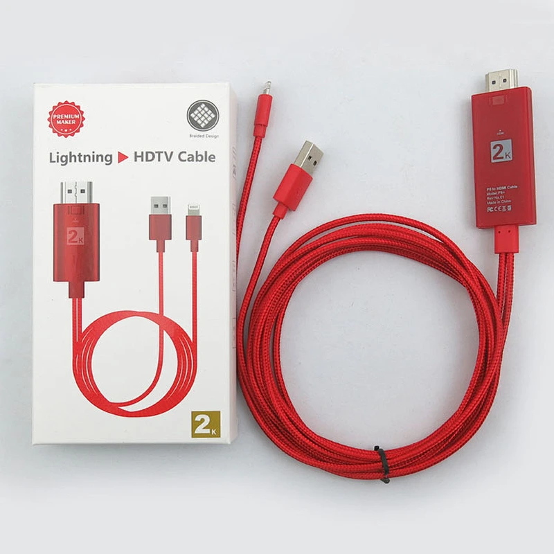 High Quality nylon braided weave 1080P HDTV Digital AV Adapter With Charging Cable for iPhone 7