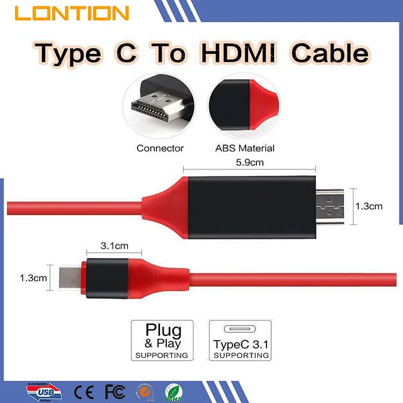 Ready stock 4k support 2960*1440 hd aideo type c hdtv cable for galaxy s8 macbook