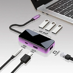 High Speed 6 in 1 USB3.0 RJ45 PD Charging Port USB C Adapter Hub