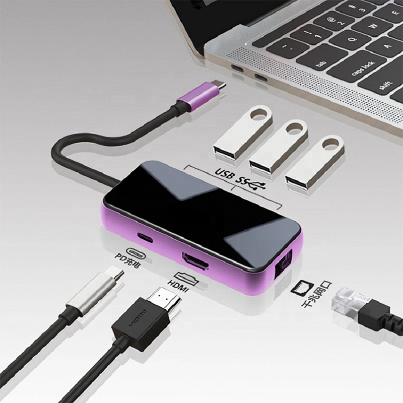 High Speed 6 in 1 USB3.0 RJ45 PD Charging Port USB C Adapter Hub