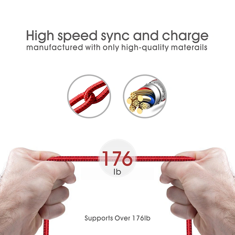 3Ft Fast Usb Charger Cable For iPhone X, Nylon Cable For Apple 7/8