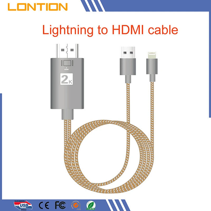 High Quality nylon braided weave 1080P HDTV Digital AV Adapter With Charging Cable for iPhone 7