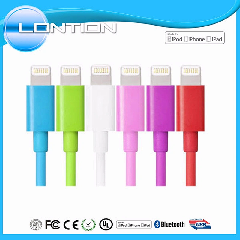 2015 rainbow colorful mfi certificated usb charger cable with ABS or PVC moulding for iphone