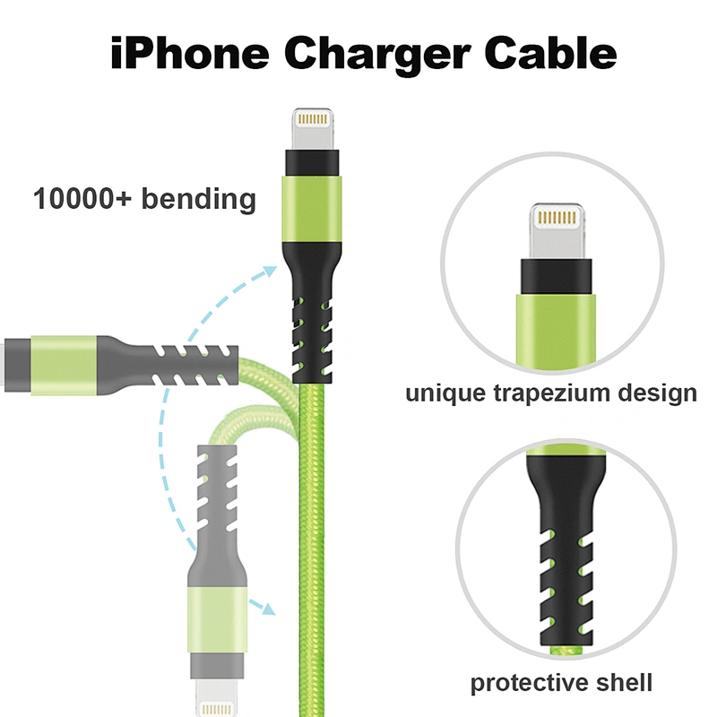Mfi Certified Nylon Braided Charger Cord Cable For iPhone Xs/Xs Max/X/8/7/6