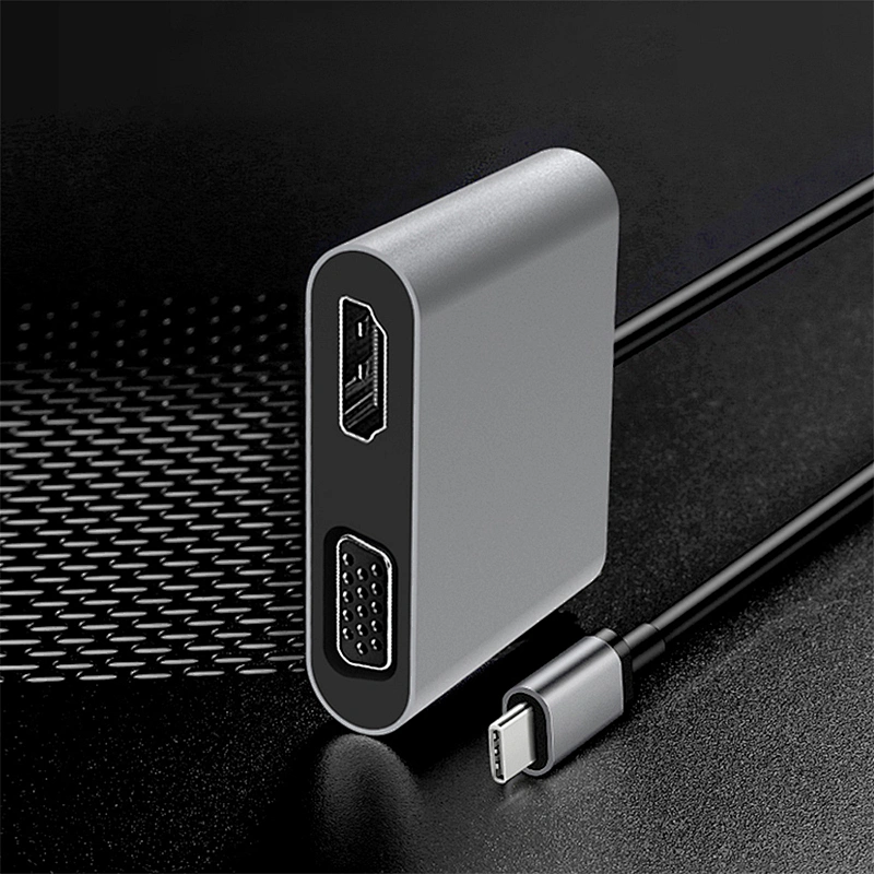 Aluminum usb c hub,2 in 1 USB C TO HDMI+VGA