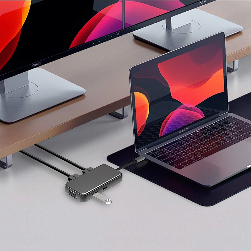 Multifunction type c hub 5 in 1 Dual HDMI USB c hub,2HDMI +VGA usb c hub