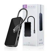 USB C HUB 8-in-1 Computer adapter USB C TO PD+USBX3+HDTV+Rj45+SD+TF
