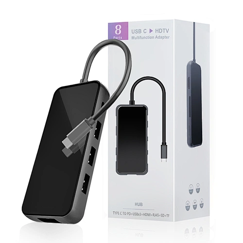 USB C HUB 8-in-1 Computer adapter USB C TO PD+USBX3+HDTV+Rj45+SD+TF