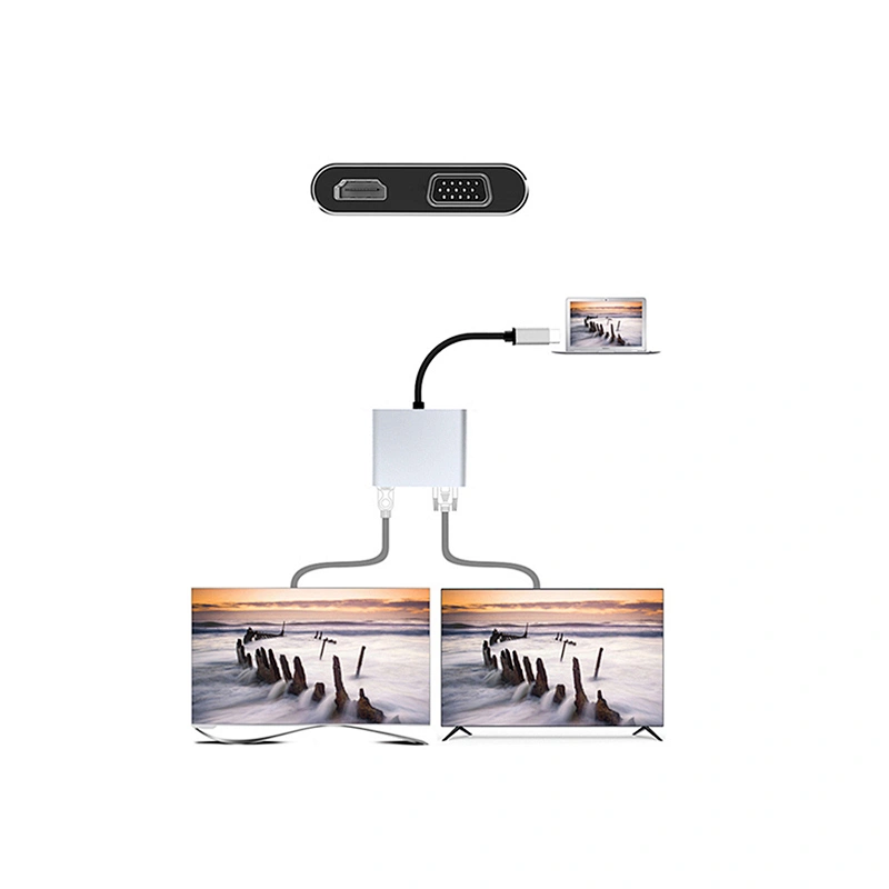Aluminum usb c hub,2 in 1 USB C TO HDMI+VGA