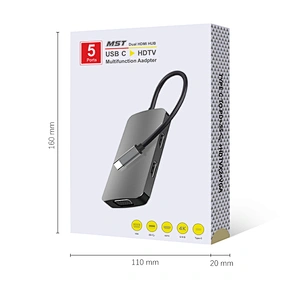 Multifunction MST Dual HDMI USB C HUB,5 in 1 type c hub +vga