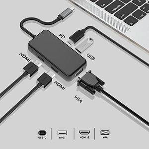 Multifunction type c hub 5 in 1 Dual HDMI USB c hub,2HDMI +VGA usb c hub