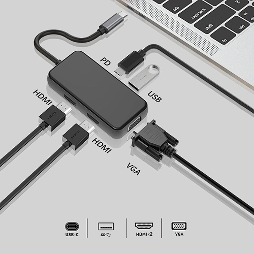 Multifunction type c hub 5 in 1 Dual HDMI USB c hub,2HDMI +VGA usb c hub