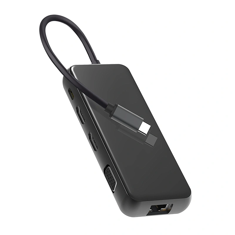 Multifunction usb c hub,9-in-1 USB C HUB 2HDMI,USB*2+Rj45,VGA/TF/SD
