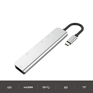 USB C Hub, 7 in 1 Aluminum Type C Adapter USB-C HUB HDMI(60HZ)+USB3.0*2+PD Charging+ SD + TF