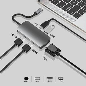 Multifunction MST Dual HDMI USB C HUB,5 in 1 type c hub +vga