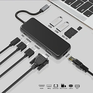 Multifunction usb c hub,9-in-1 USB C HUB 2HDMI,USB*2+Rj45,VGA/TF/SD