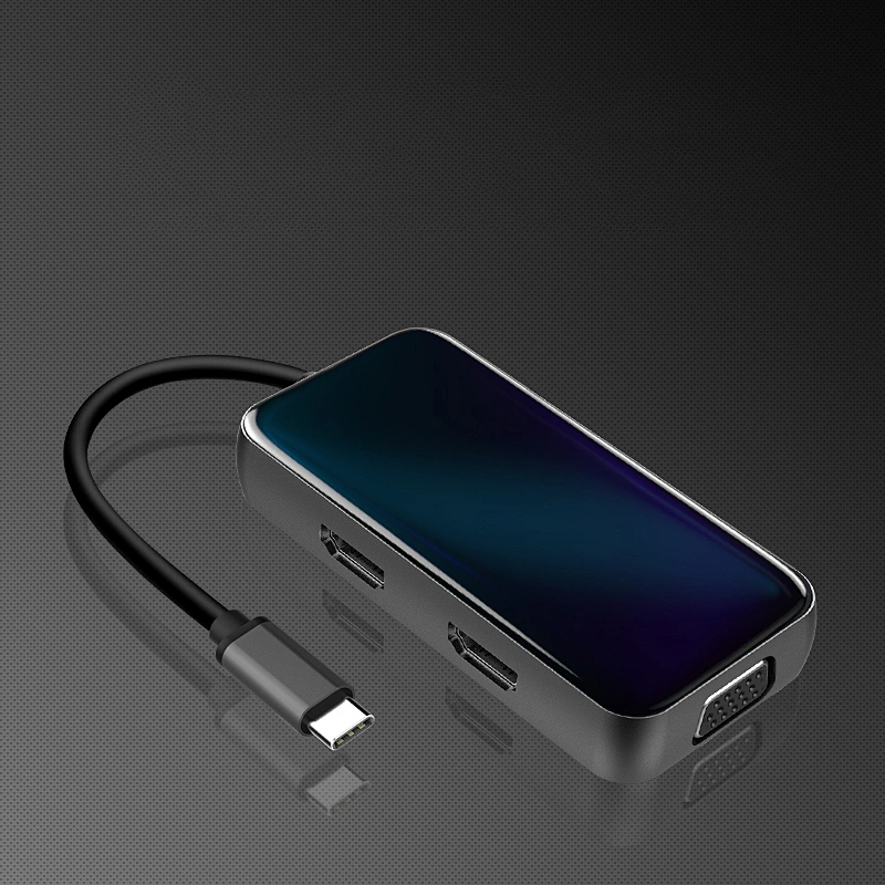 Multifunction type c hub 5 in 1 Dual HDMI USB c hub,2HDMI +VGA usb c hub