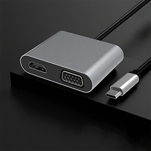Aluminum usb c hub,2 in 1 USB C TO HDMI+VGA