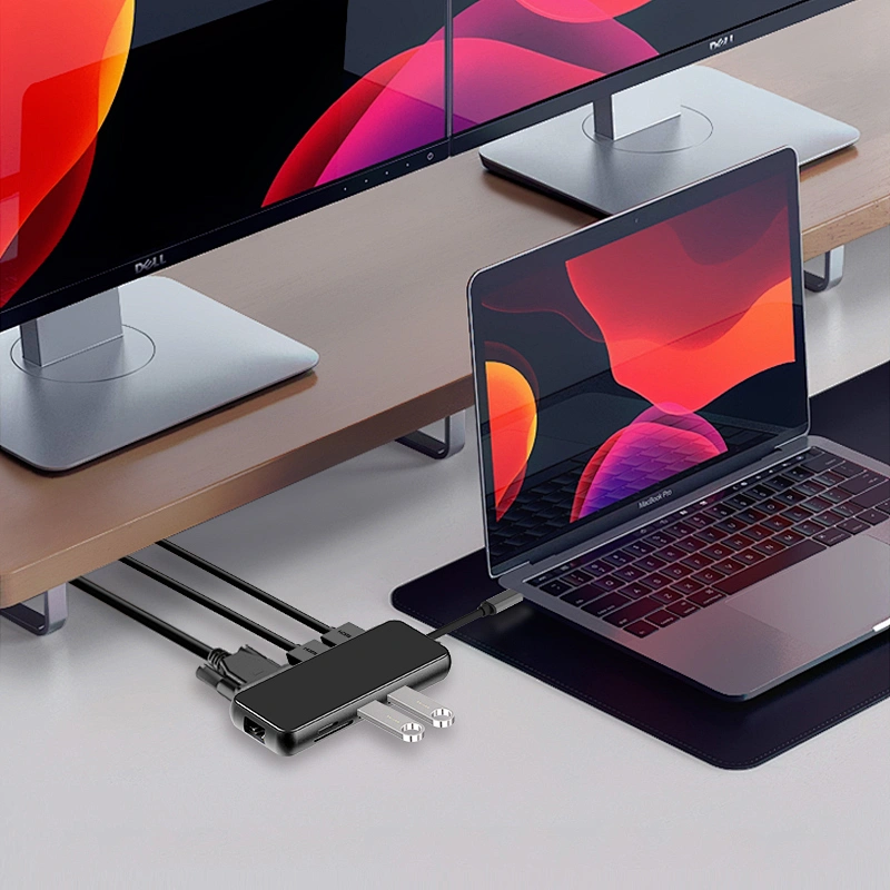 Multifunction usb c hub,9-in-1 USB C HUB 2HDMI,USB*2+Rj45,VGA/TF/SD