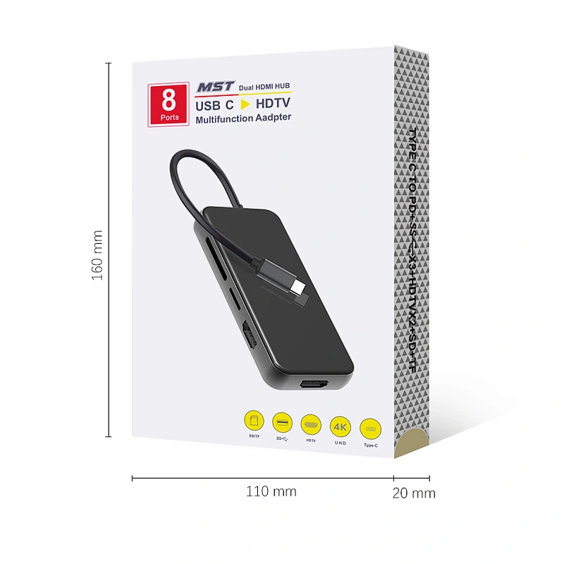 Multifunction USB C HUB,8-in-1 usb c to 2HDMI,with USB*3,SD/TF