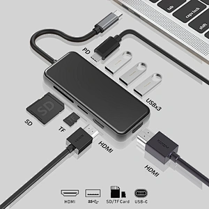 Multifunction USB C HUB,8-in-1 usb c to 2HDMI,with USB*3,SD/TF