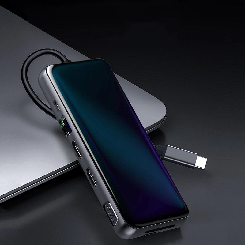 Multifunction 12in1 usb c hub,Type c *2,usb*3,HDMI*2,Rj45,VGA+3.5mm Audio